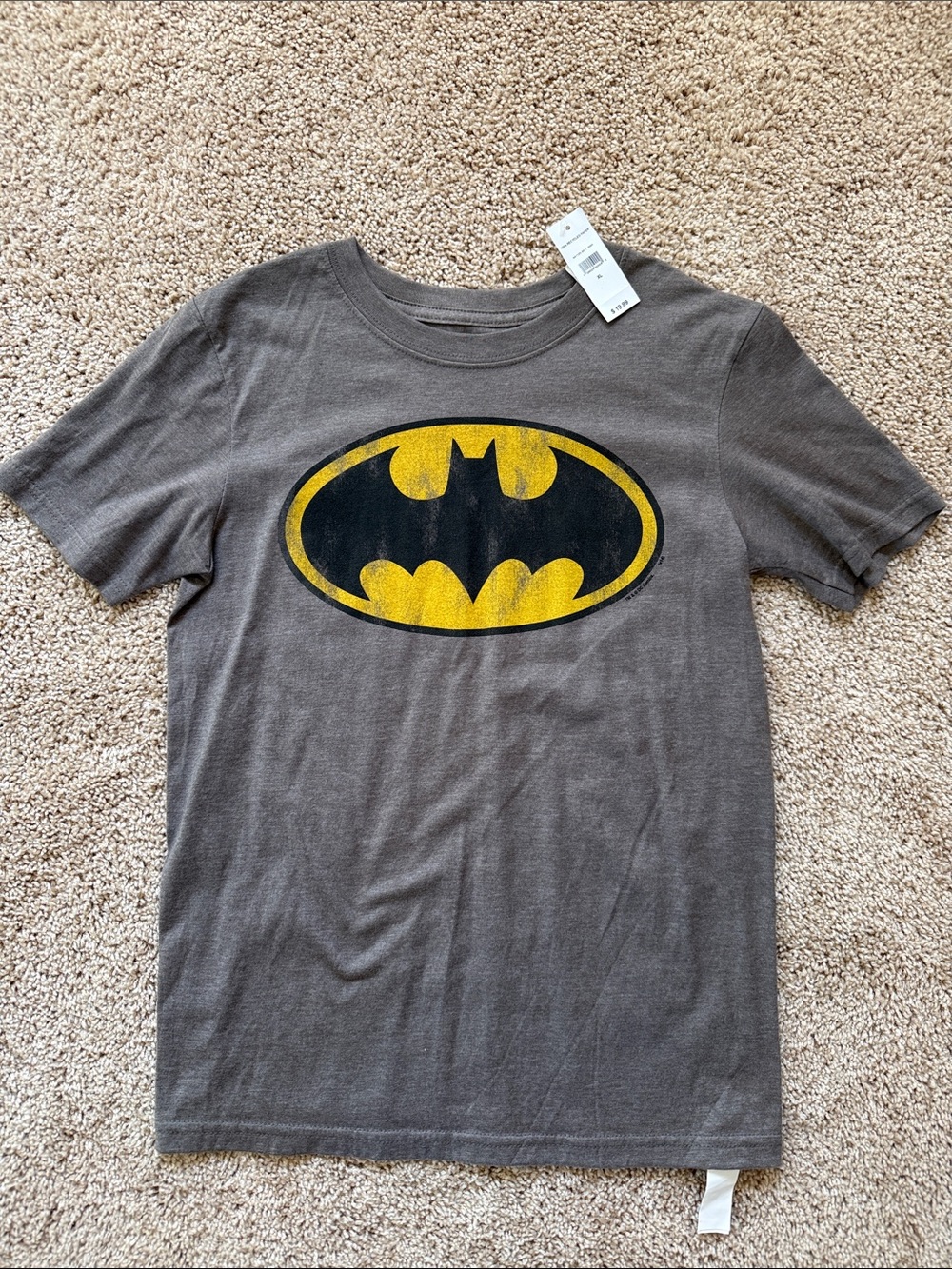GAP Boys Gray T-shirt with Yellow & Black Batman Logo size XL